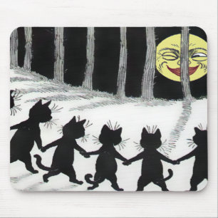 Schwarze Katzen-Mond Mousepad Louis Wain