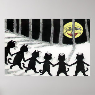 Schwarze Katzen-Mond-Plakat-Druck Poster