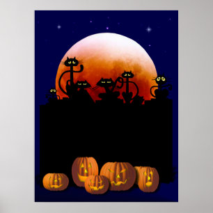 Schwarze Katzen, Mond, Pumpkins Poster
