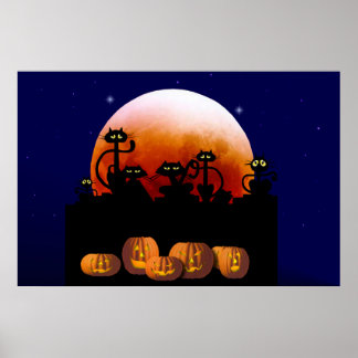 Schwarze Katzen, Mond, Pumpkins Poster