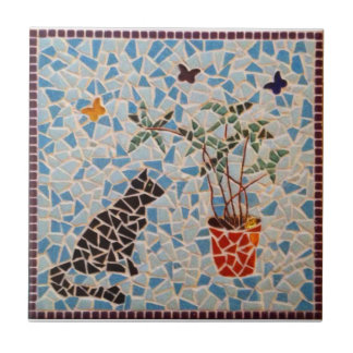 Schwarze Katzen-Mosaik Fliese