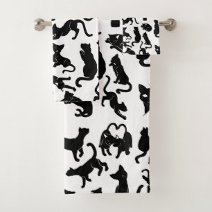 Schwarze Katzen-Muster Badhandtuch Set