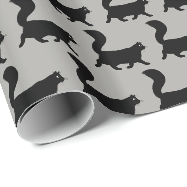 Schwarze Katzen Muster laufen | Cool Kitty Lover Geschenkpapier (Rolleneckpunkt)