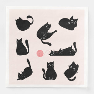 Schwarze Katzen Muster Serviette