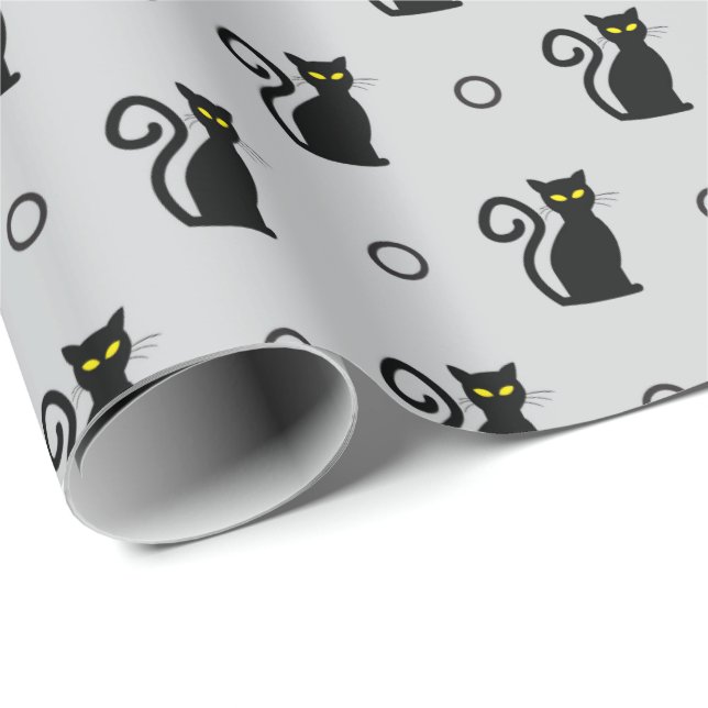 Schwarze Katzen Nahtlose leichte Graue Halloween-G Geschenkpapier (Rolleneckpunkt)
