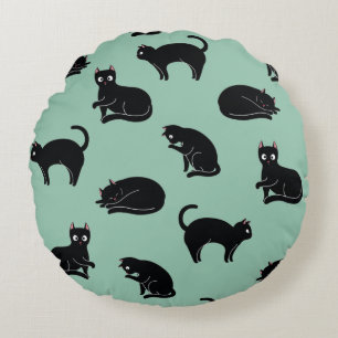 Schwarze Katzen Nahtloses Muster Rundes Kissen