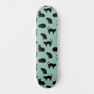Schwarze Katzen Nahtloses Muster Skateboard