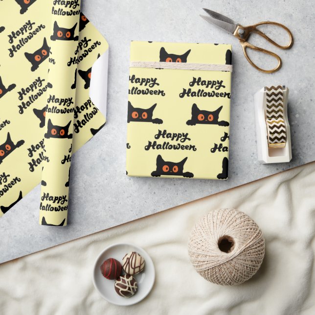 Schwarze Katzen Nahtloses Wrapping Paper zu Hallow Geschenkpapier (Kunsthandwerk)