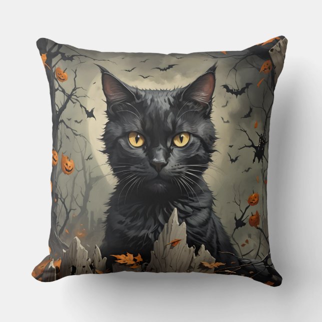 Schwarze Katzen Outdoor Scene Design Kissen (Vorderseite)