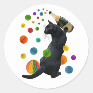 Schwarze Katzen-Party-Aufkleber Runder Aufkleber