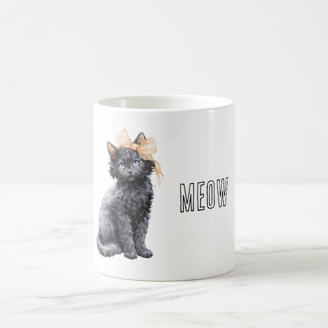 Schwarze Katzen-Pfirsich-Schleife Kaffeetasse (Mittel)