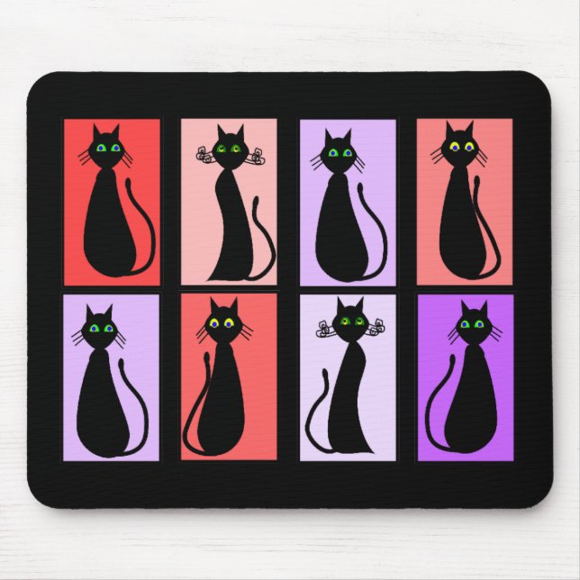 Schwarze Katzen-Pop-Kunst-Geschenke Mousepad (Vorne)