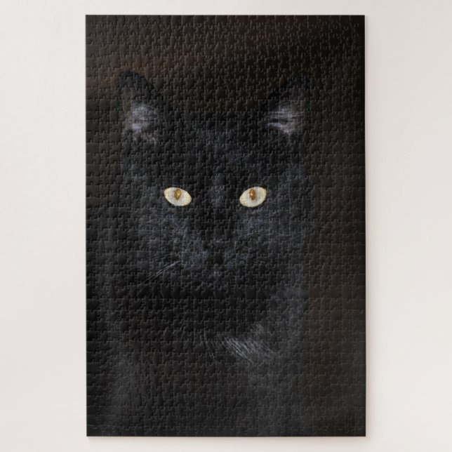 Schwarze Katzen-Porträt Puzzle (Vertikal)