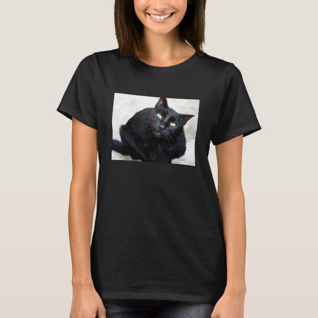Schwarze Katzen-Porträt T-Shirt (Vorderseite)