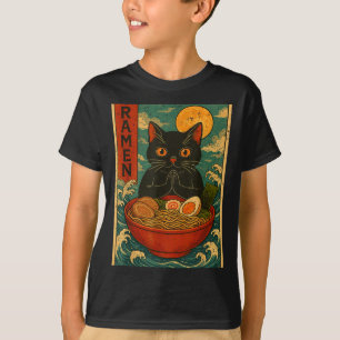 Schwarze Katzen Ramen Japanische Grafik T-Shirts f