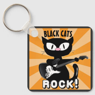 Schwarze Katzen rocken! Personalisiertes Schlüssel Schlüsselanhänger
