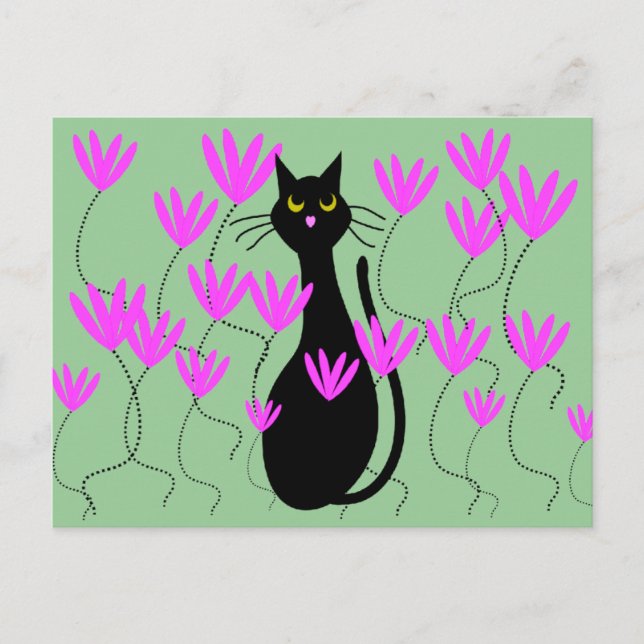 Schwarze Katzen Rosa Blume Karten (Vorderseite)