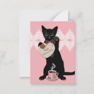 Schwarze Katzen-Rosa-Valentinsgruß-Satz Mitteilungskarte