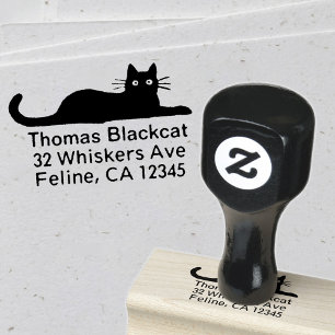 Schwarze Katzen-Rücksendeadresse Gummistempel