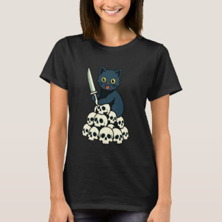 Schwarze Katzen Schädel Halloween Kitten Liebhaber T-Shirt