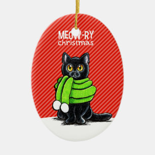Schwarze Katzen-Schal Meow-Relais Weihnachten Keramik Ornament