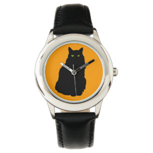 Schwarze Katzen-Silhouette-Sitzen Armbanduhr