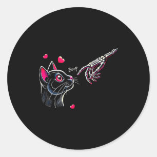 Schwarze Katzen-Skelett-Hand-Boop Valentinstag Hau Runder Aufkleber