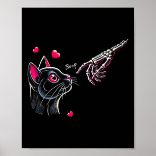 Schwarze Katzen-Skeletthand Boop Valentinstag Haus Poster