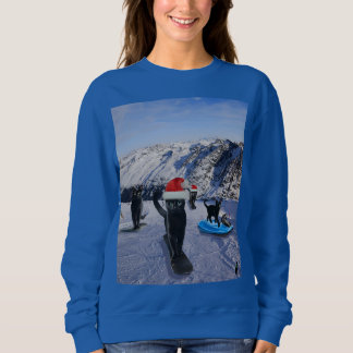 Schwarze Katzen Snowboarden zu Weihnachten Sweatshirt