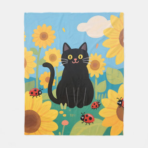 Schwarze Katzen Sonnenblumen Marienkäfer Fleecedecke