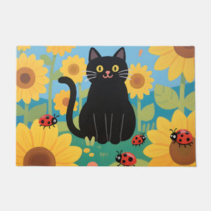 Schwarze Katzen Sonnenblumen Marienkäfer Fußmatte