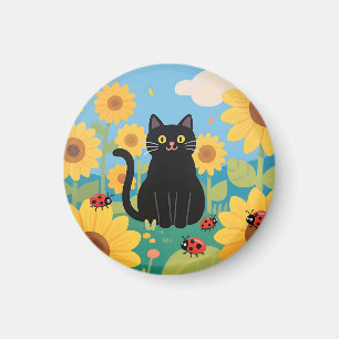 Schwarze Katzen Sonnenblumen Marienkäfer Magnet