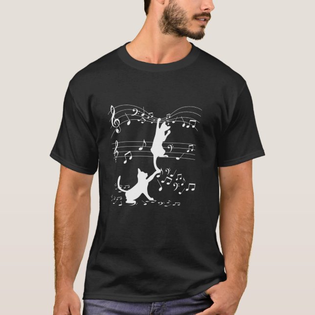 Schwarze Katzen spielen mit Musiknote Cat Lover De T-Shirt (Vorderseite)