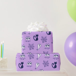 Schwarze Katzen Spinnennetze und Geister Lila Hall Geschenkpapier