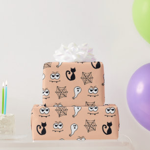 Schwarze Katzen Spinnennetze und Ghosts Orange Hal Geschenkpapier