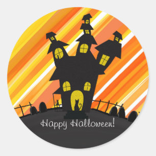 Schwarze Katzen Spukhaus Halloween-Party Runder Aufkleber