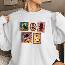 Schwarze Katzen Stamps Damen Halloween Sweatshirt 