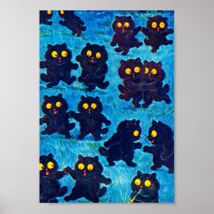 Schwarze Katzen tanzen im Mondlicht, Louis Wain Poster