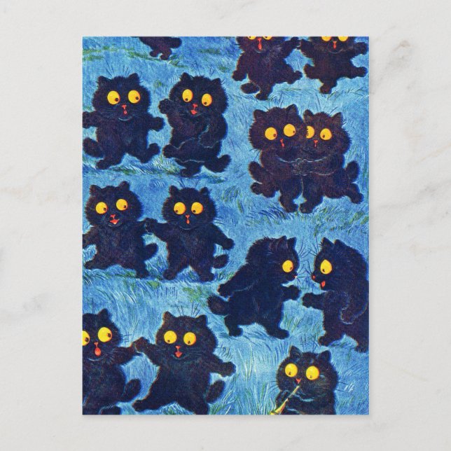 Schwarze Katzen tanzen im Mondlicht, Louis Wain Postkarte (Vorderseite)