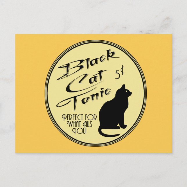 Schwarze Katzen-Tonikum Postkarte (Vorderseite)