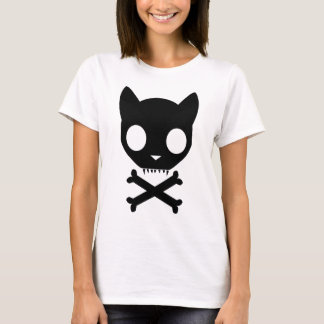 Schwarze Katzen-Totenkopf mit gekreuzter Knochen T-Shirt