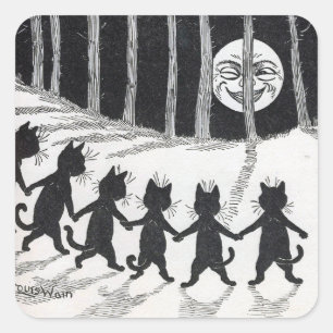 Schwarze Katzen treffen den Mond von Louis Wain Quadratischer Aufkleber