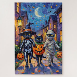 Schwarze Katzen Trick-or-Treating in Halloween-Kos Puzzle