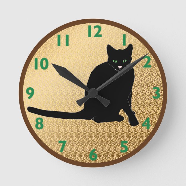 Schwarze Katzen-Uhr Runde Wanduhr (Vorderseite)