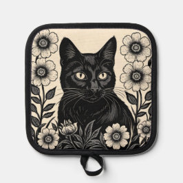 Schwarze Katzen und Blume Topflappen