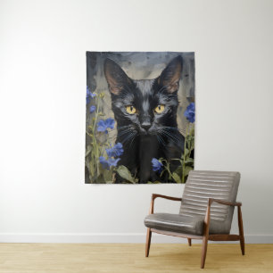 Schwarze Katzen und Blume Wandteppich