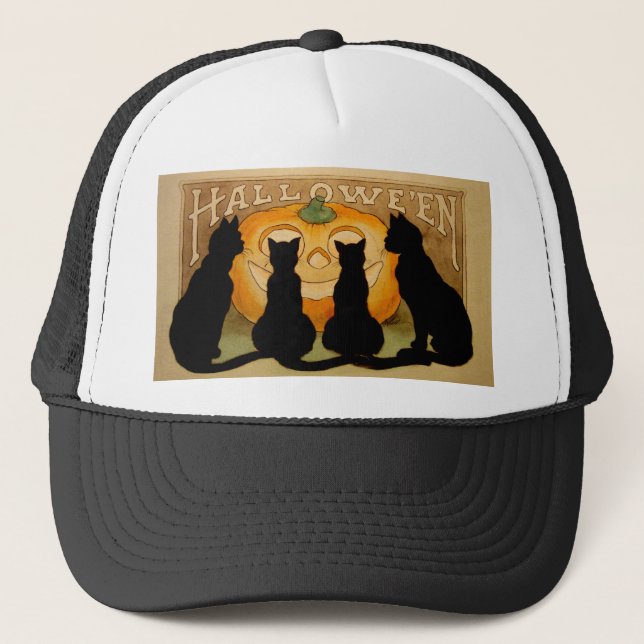 Schwarze Katzen und ein Jack O'Lantern Truckerkappe (Vorderseite)