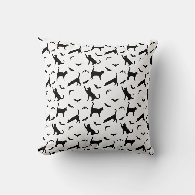 Schwarze Katzen und Fledermäuse Minimalmuster Hall Kissen (Vorderseite)