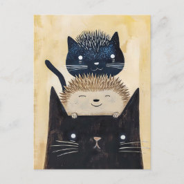Schwarze Katzen und Igel Postkarte