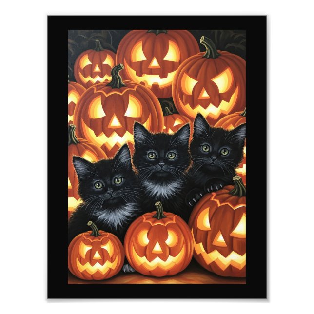 Schwarze Katzen und Jack O’Lanterns Fotodruck (Vorne)